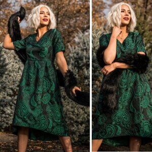 JessaKae Greeley Dress Green Embroidered Paisley